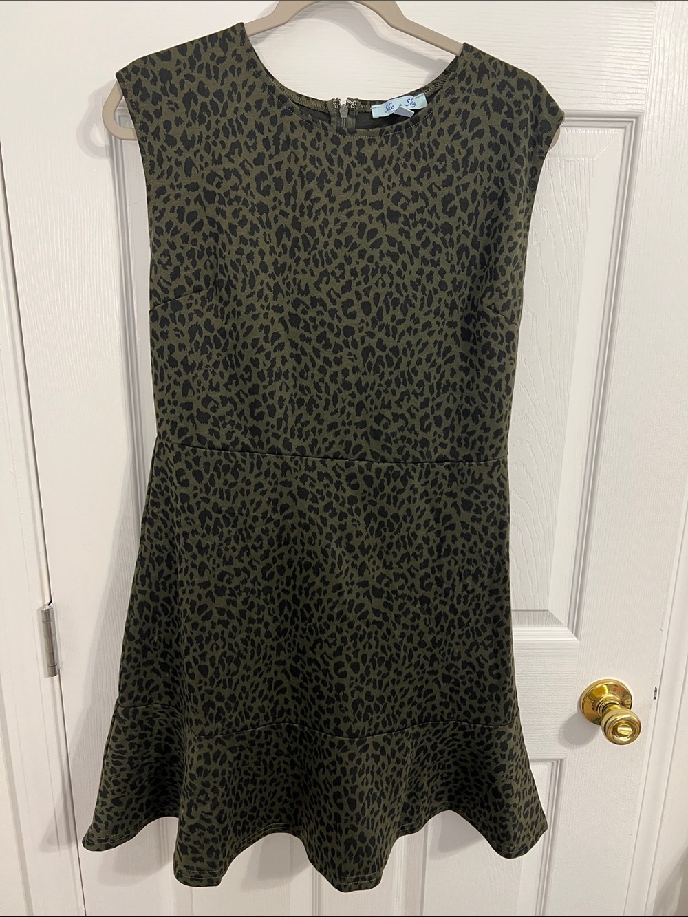 She + Sky Olive Green and Black Leopard Print Mini Dress